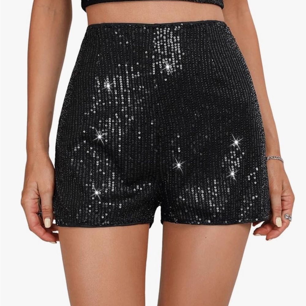 High Waist Black Sparkly Shorts